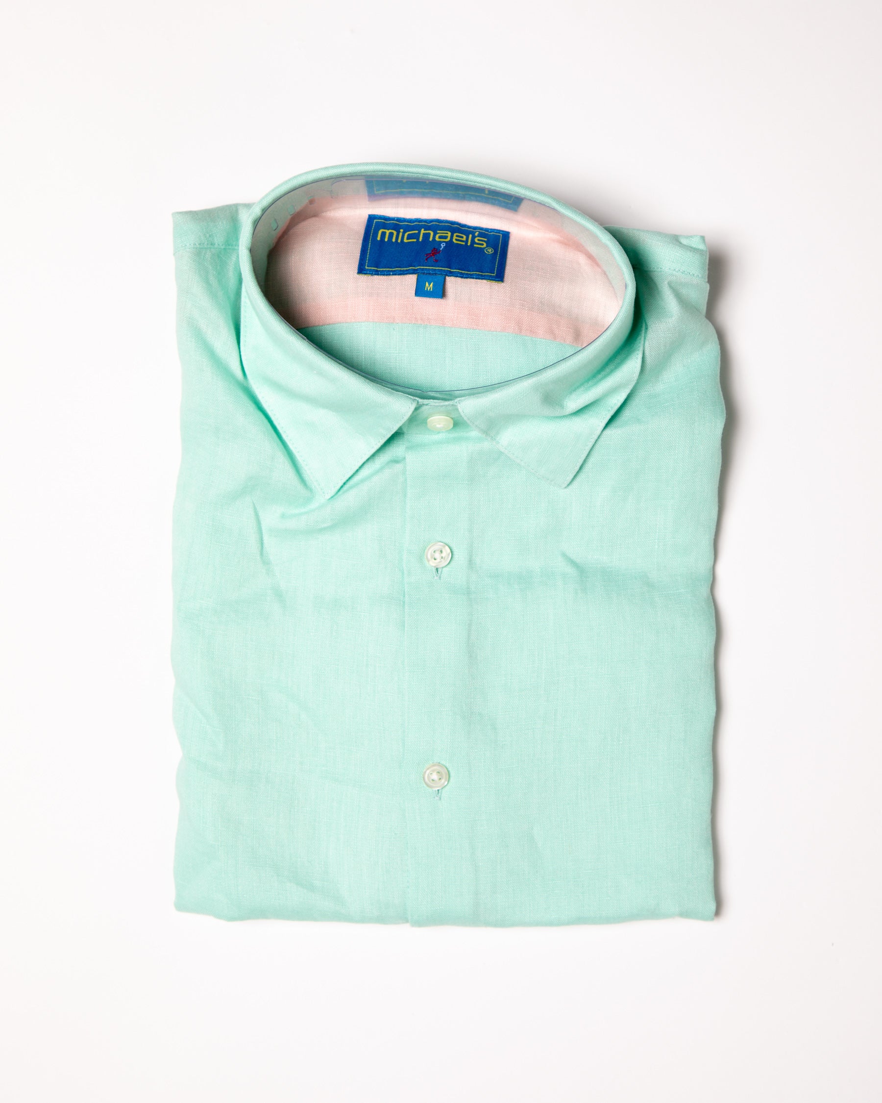 Men's Solid Linen Long Sleeve Shirt - Aqua