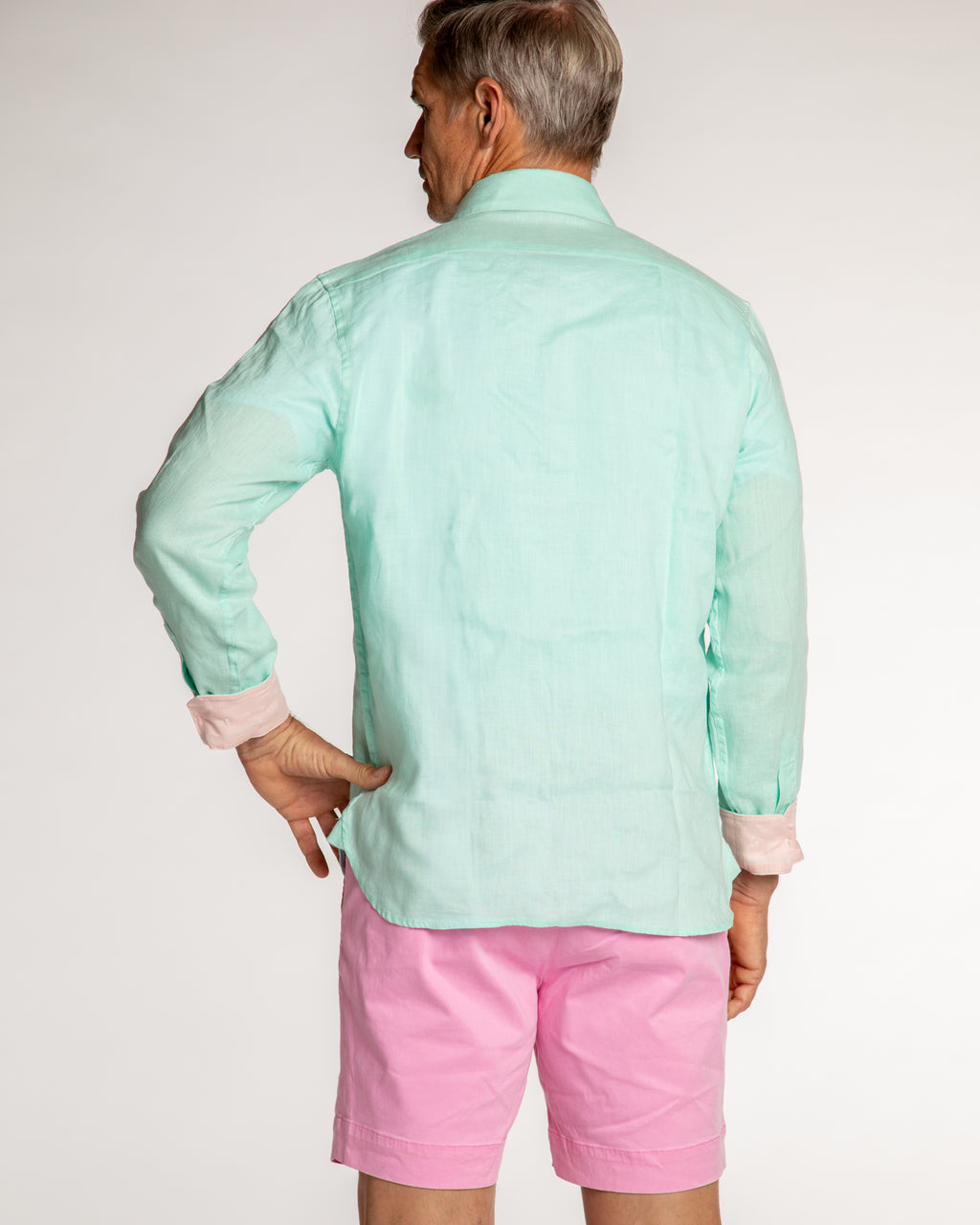 Men's Solid Linen Long Sleeve Shirt - Aqua