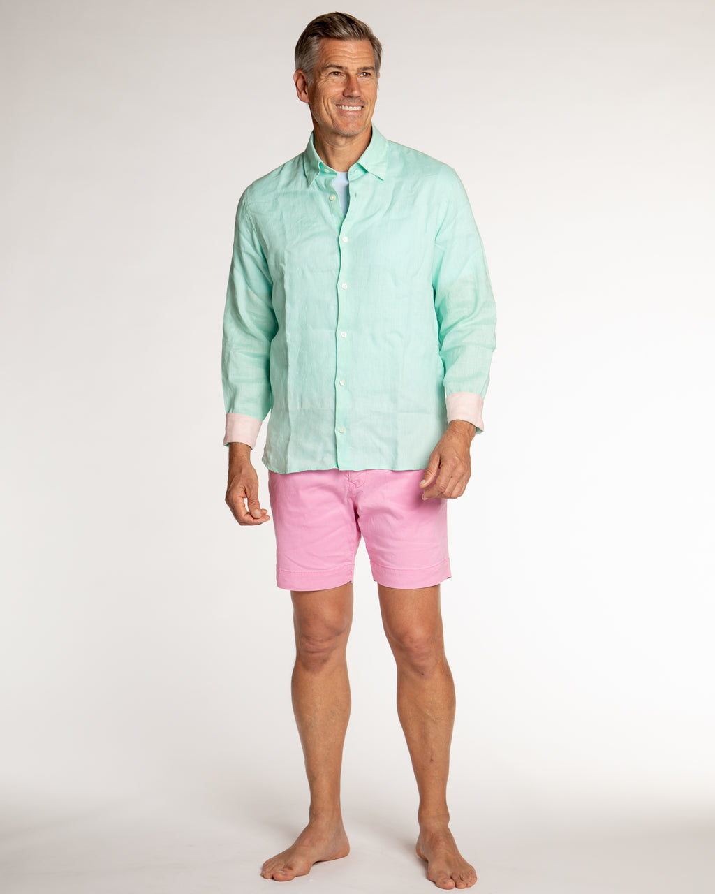 Men's Solid Linen Long Sleeve Shirt - Aqua
