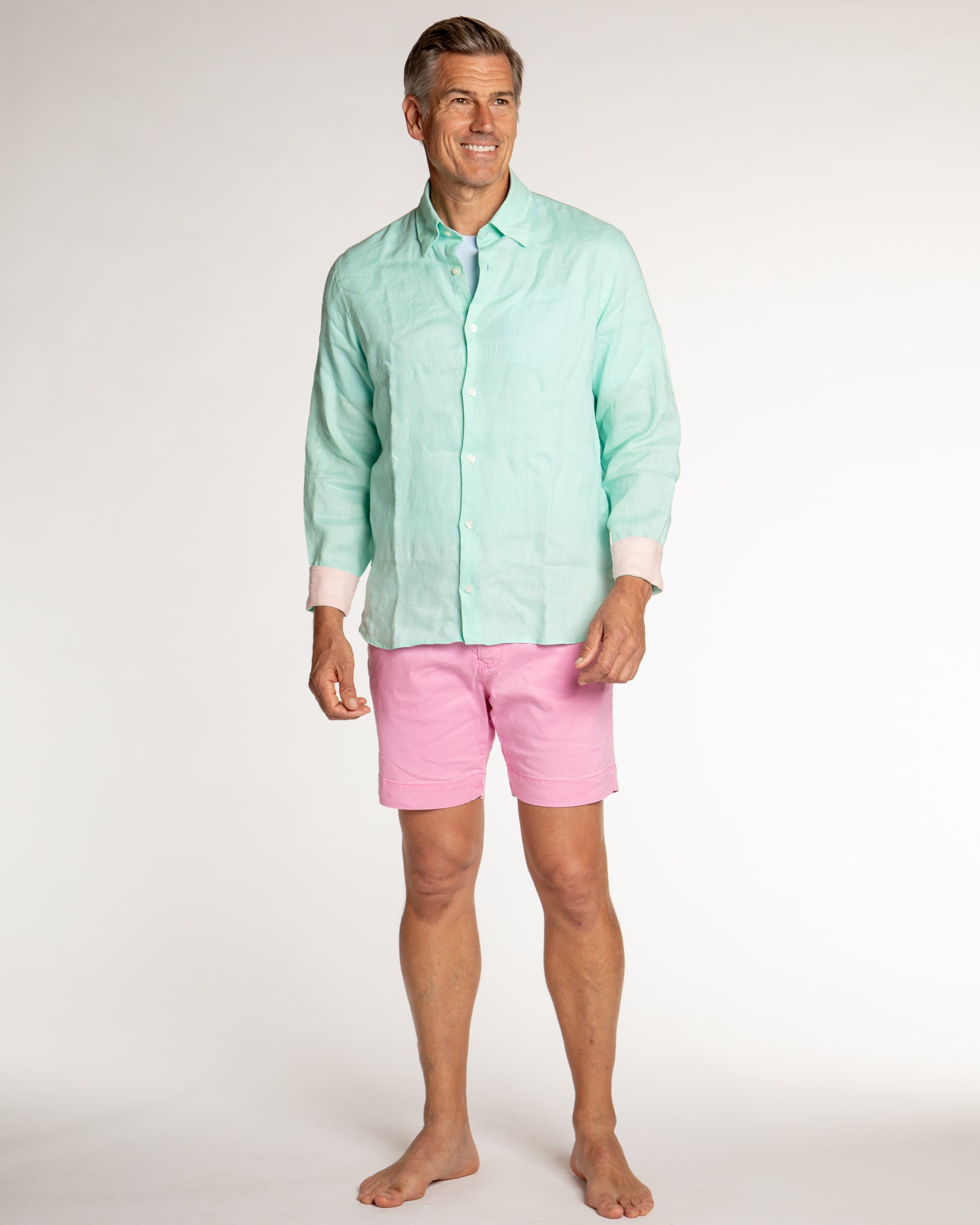 Men's Solid Linen Long Sleeve Shirt - Aqua