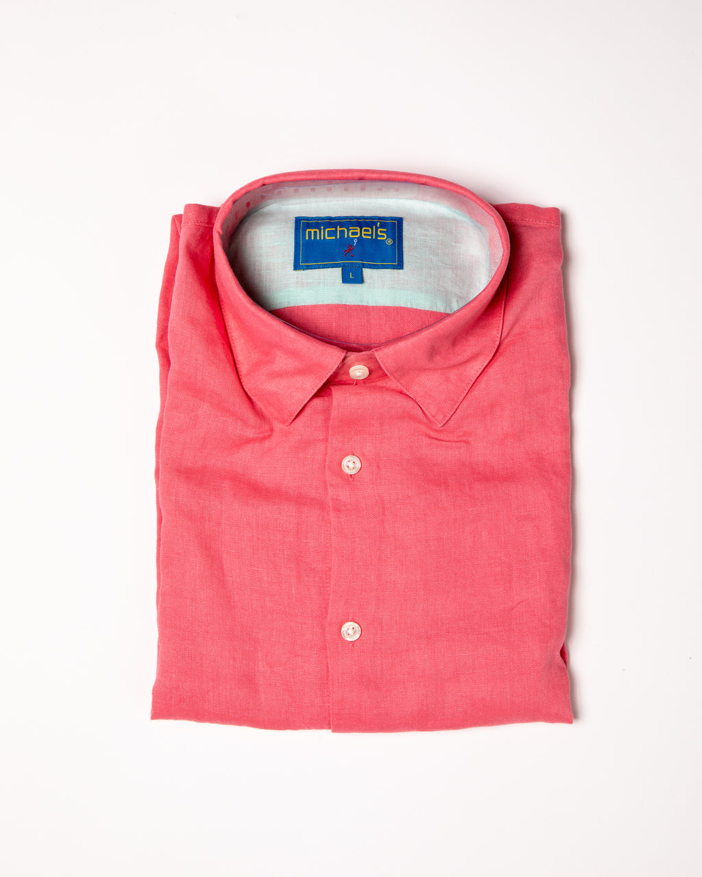Men's Solid Linen Long Sleeve Shirt - Coral