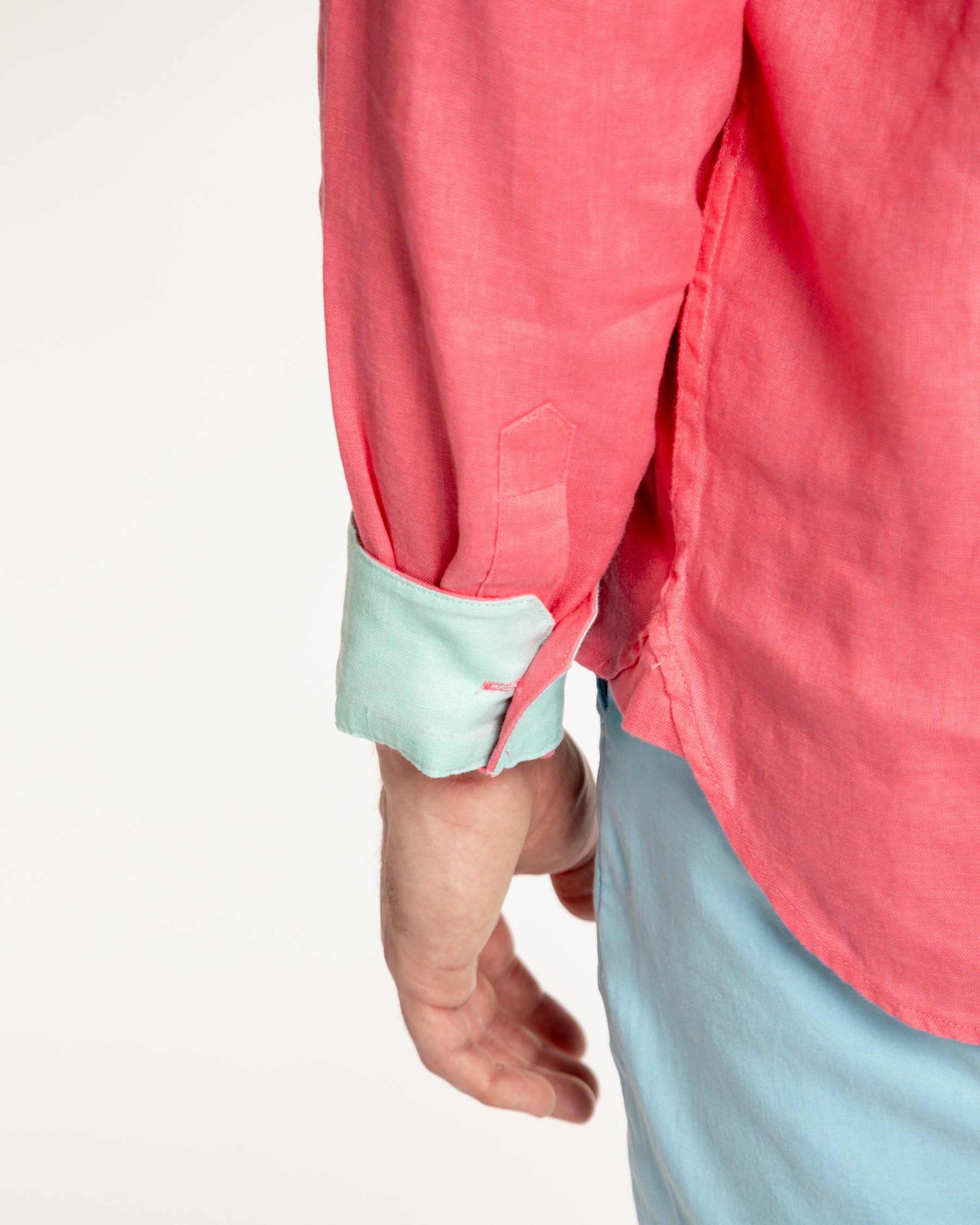 Men's Solid Linen Long Sleeve Shirt - Coral