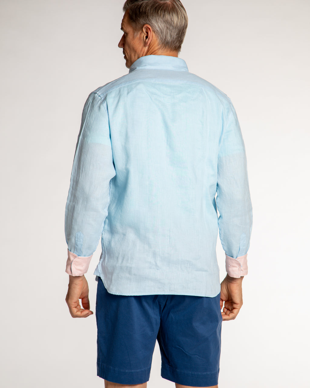 Men's Solid Linen Long Sleeve Shirt - Light Blue
