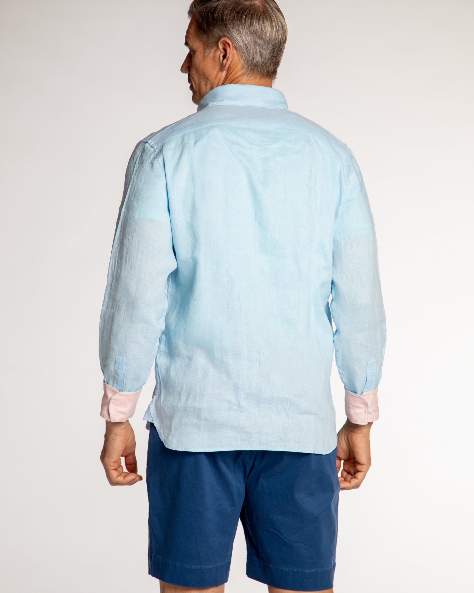 Men's Solid Linen Long Sleeve Shirt - Light Blue
