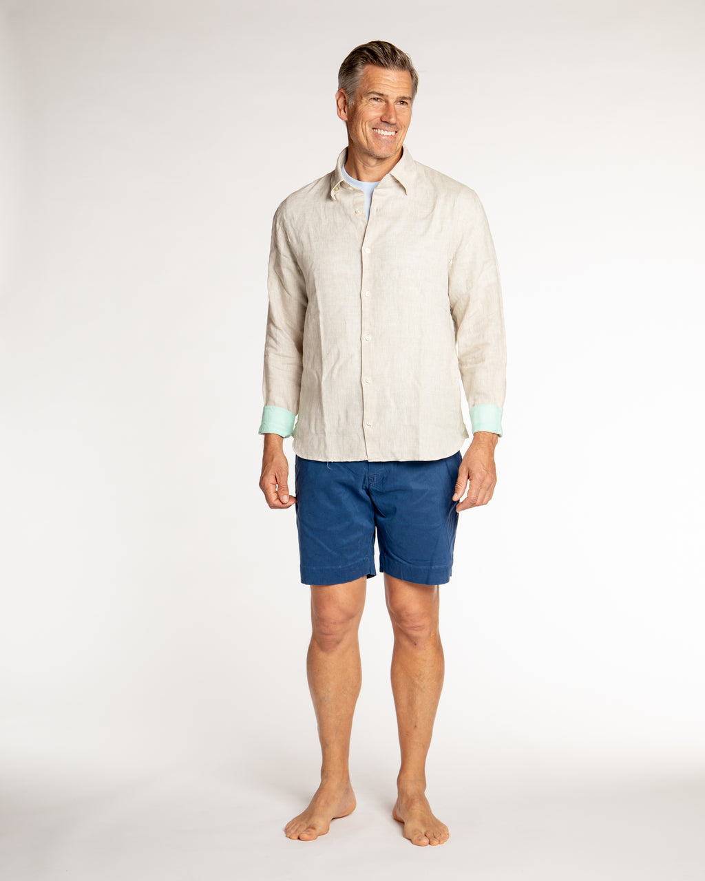 Men's Solid Linen Long Sleeve Shirt - Natural