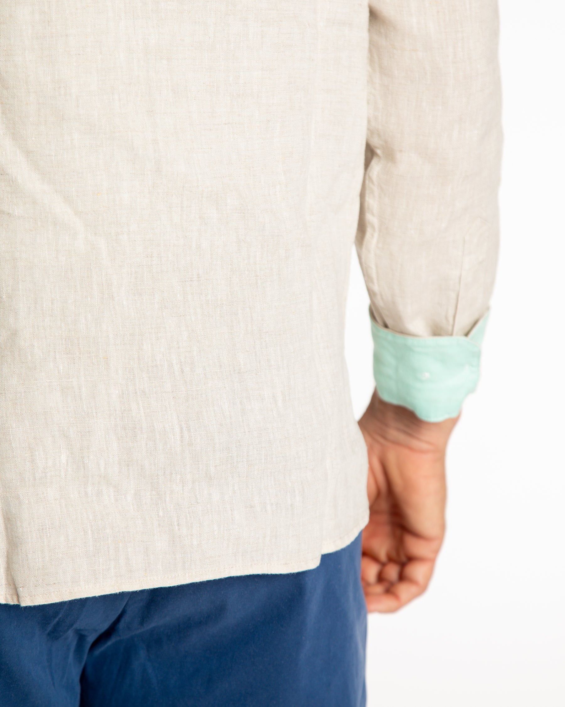 Men's Solid Linen Long Sleeve Shirt - Natural