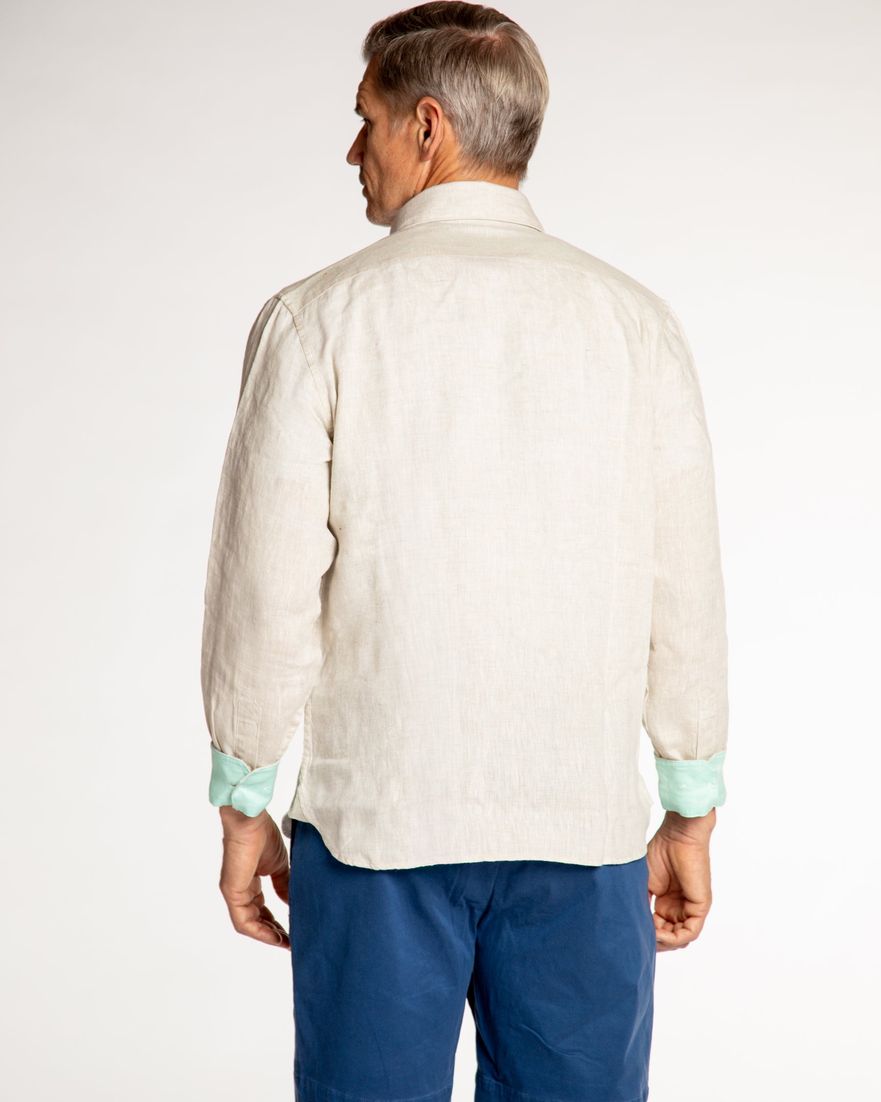 Men's Solid Linen Long Sleeve Shirt - Natural