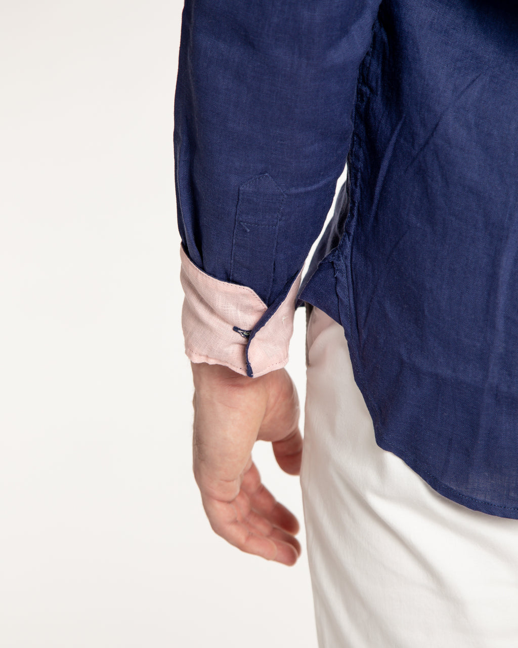 Men's Solid Linen Long Sleeve Shirt - Navy