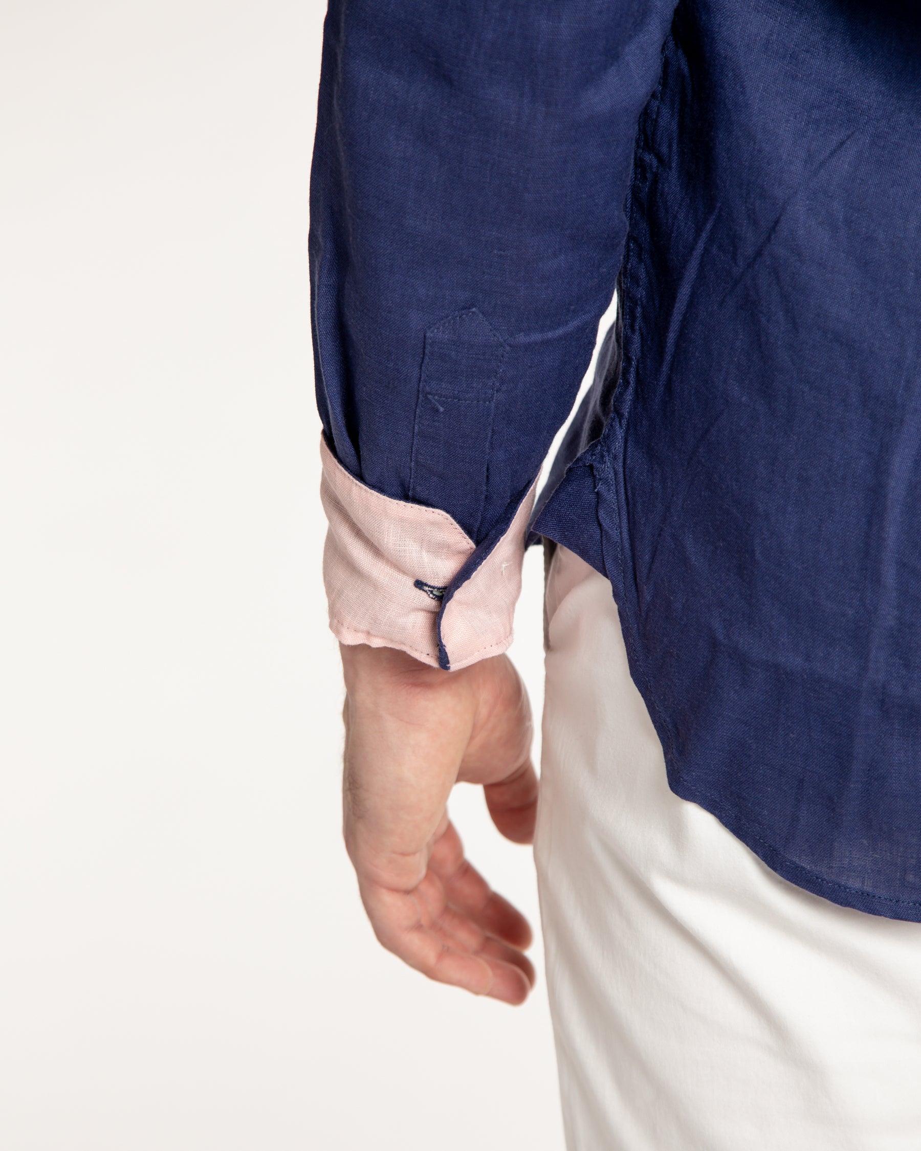 Men's Solid Linen Long Sleeve Shirt - Navy