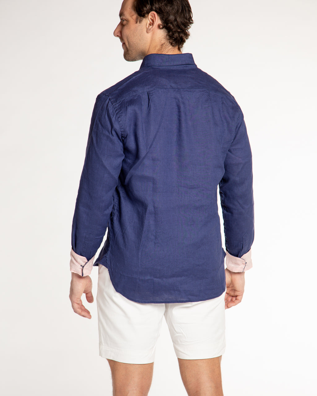 Men's Solid Linen Long Sleeve Shirt - Navy