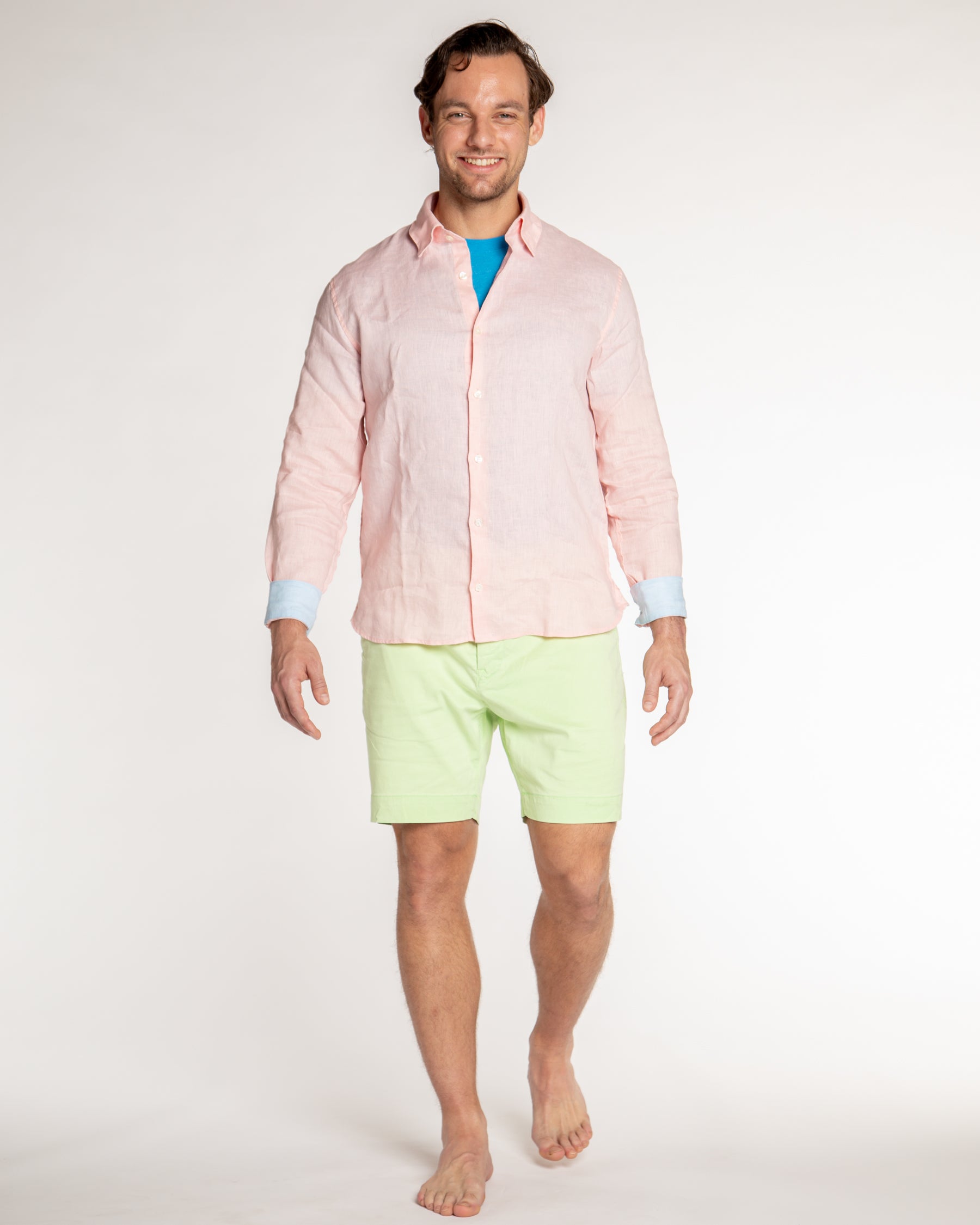 Men's Solid Linen Long Sleeve Shirt - Pink