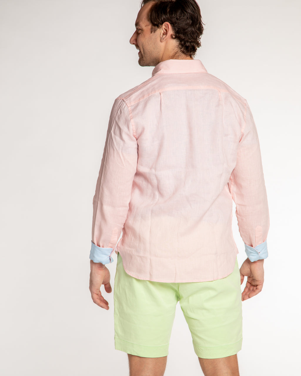 Men's Solid Linen Long Sleeve Shirt - Pink