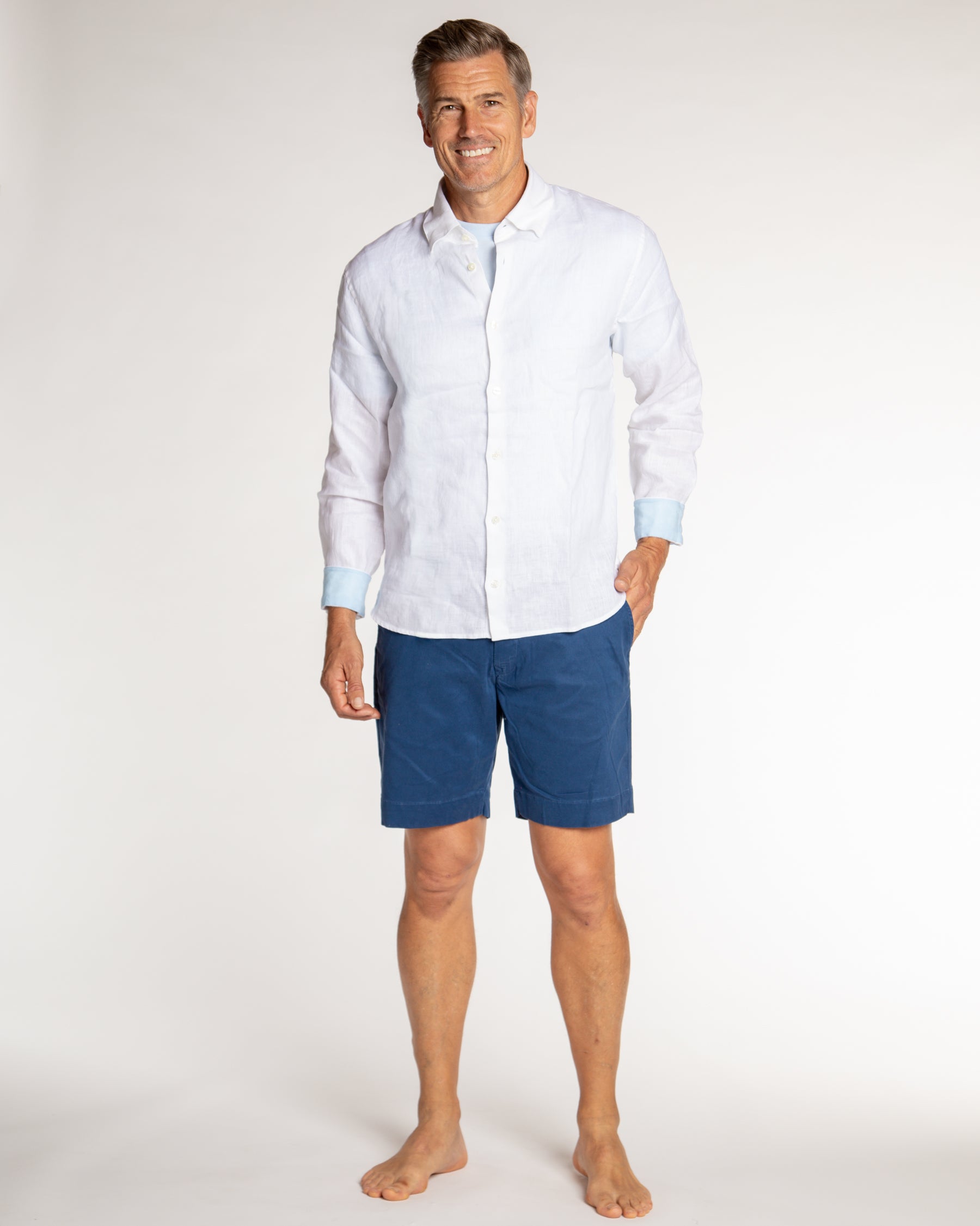 Men's Solid Linen Long Sleeve Shirt - White