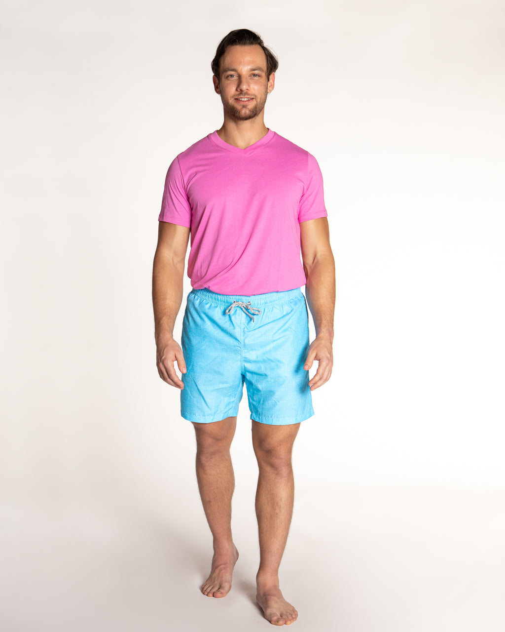 Men's Mesh Liner Swim Trunks - Solid Linen Turquoise