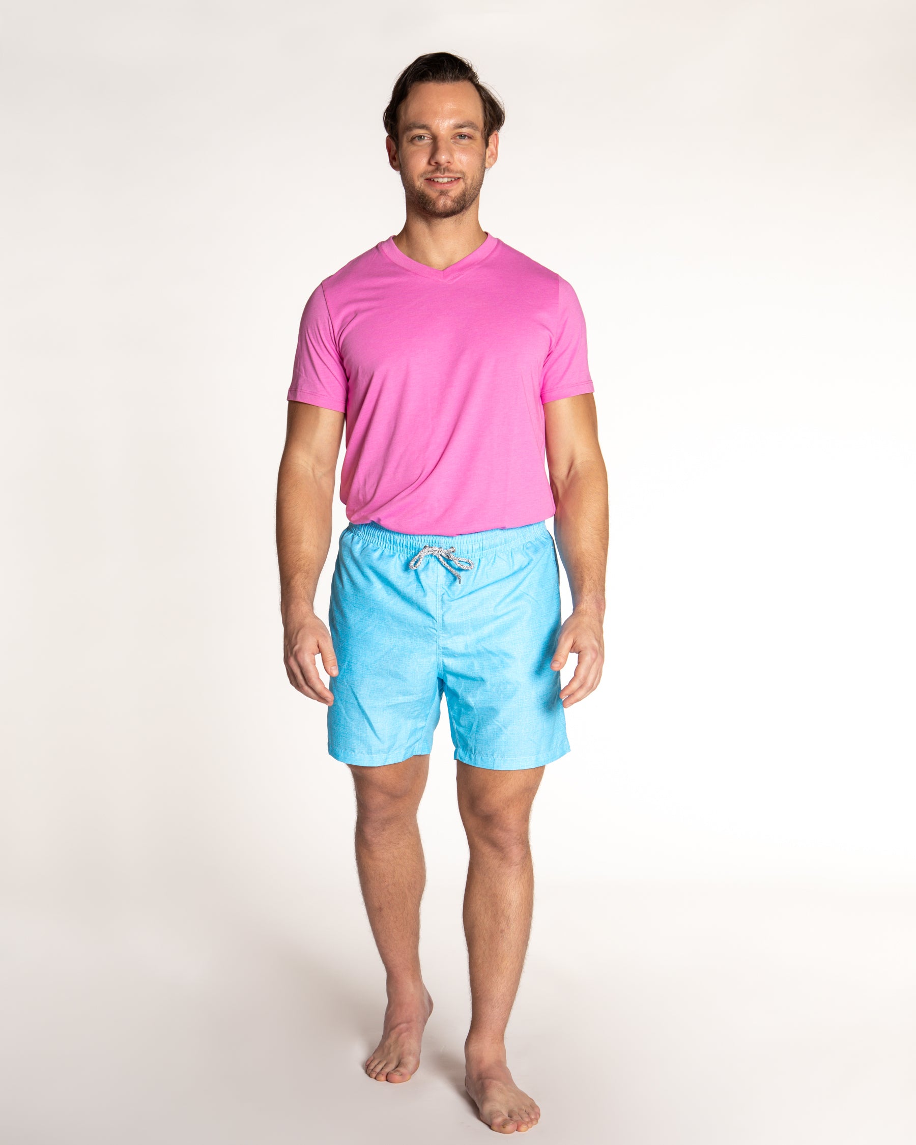 Men's Mesh Liner Swim Trunks - Solid Linen Turquoise