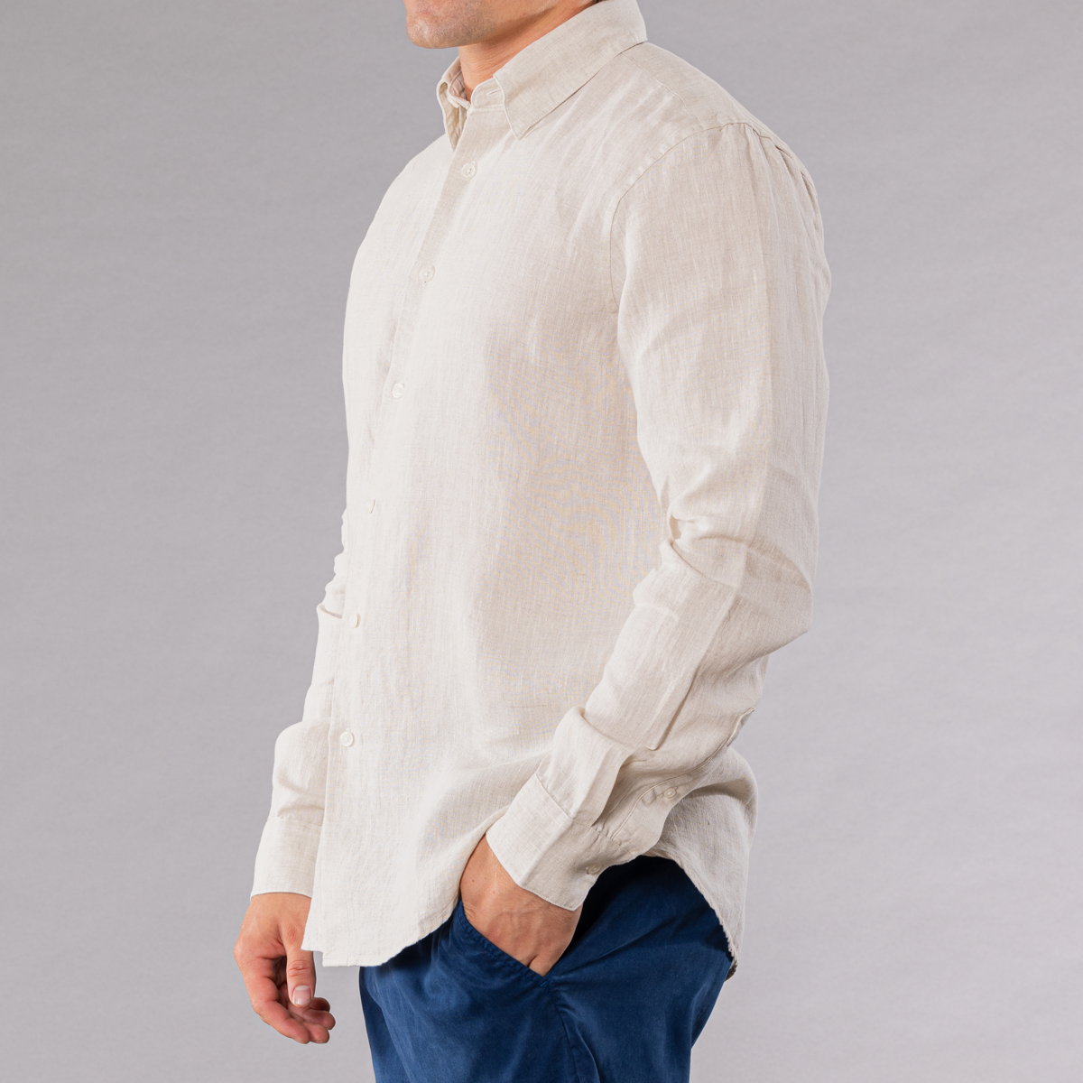Men's Solid Long Sleeve Linen Shirt