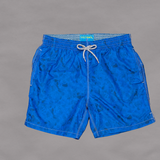 Boy's Linen Printed Solid Mesh Swim Trunk - Navy Blue