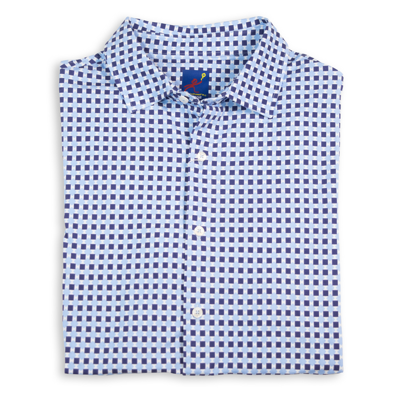 Men's Printed Pima Cotton / Stretch Short Sleeve Shirt - Squares Navy