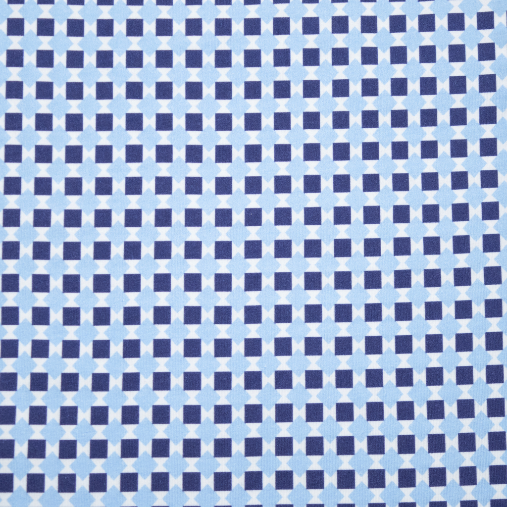 Men's Printed Pima Cotton / Stretch Short Sleeve Shirt - Squares Navy