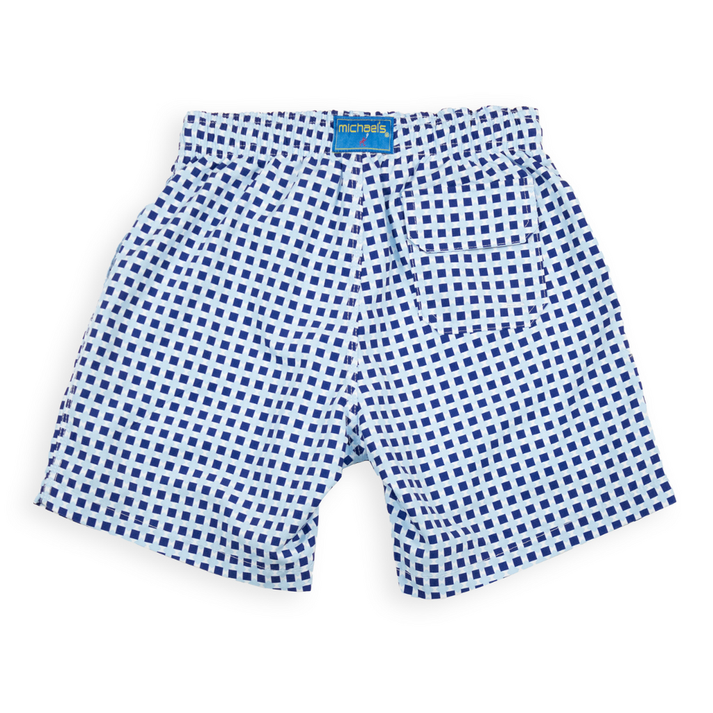 Boy's Cyclist Liner Swim Trunks - Squares Navy Blue