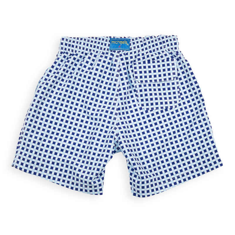 Boy's Cyclist Liner Swim Trunks - Squares Navy Blue