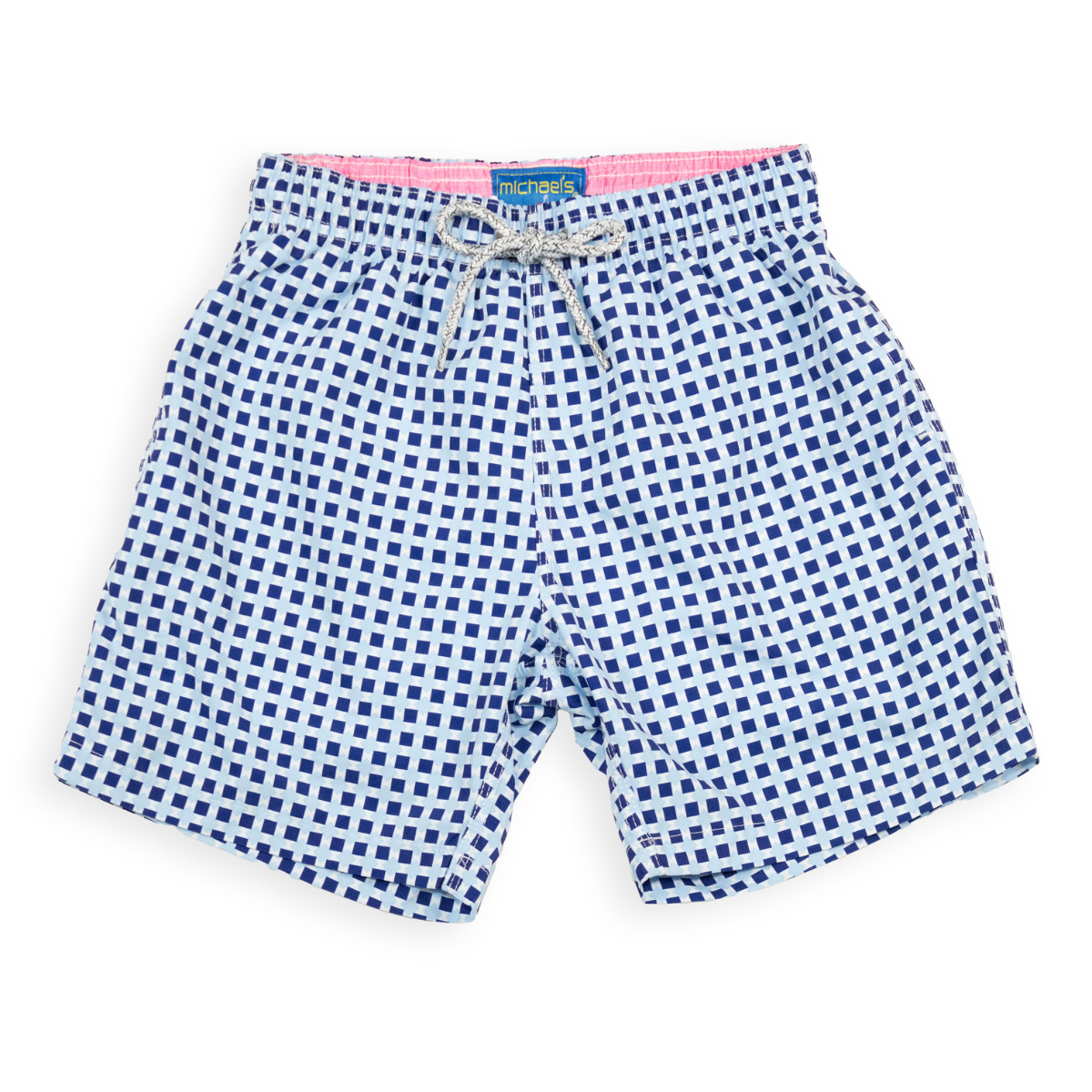 Boy's Cyclist Liner Swim Trunks - Squares Navy Blue