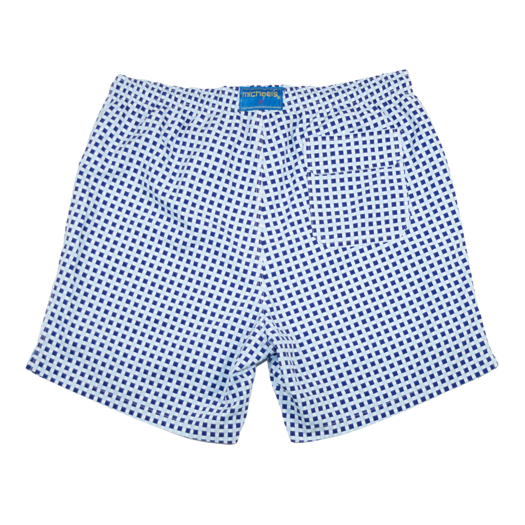 Men's Cyclist Liner Swim Trunks - Squares Navy Blue