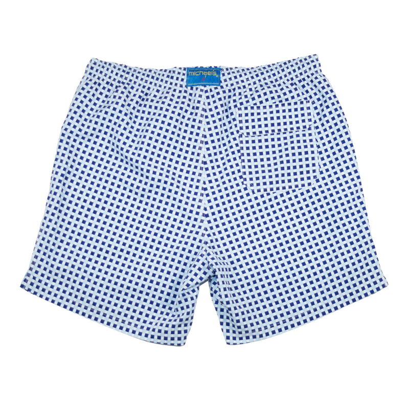 Men's Cyclist Liner Swim Trunks - Squares Navy Blue