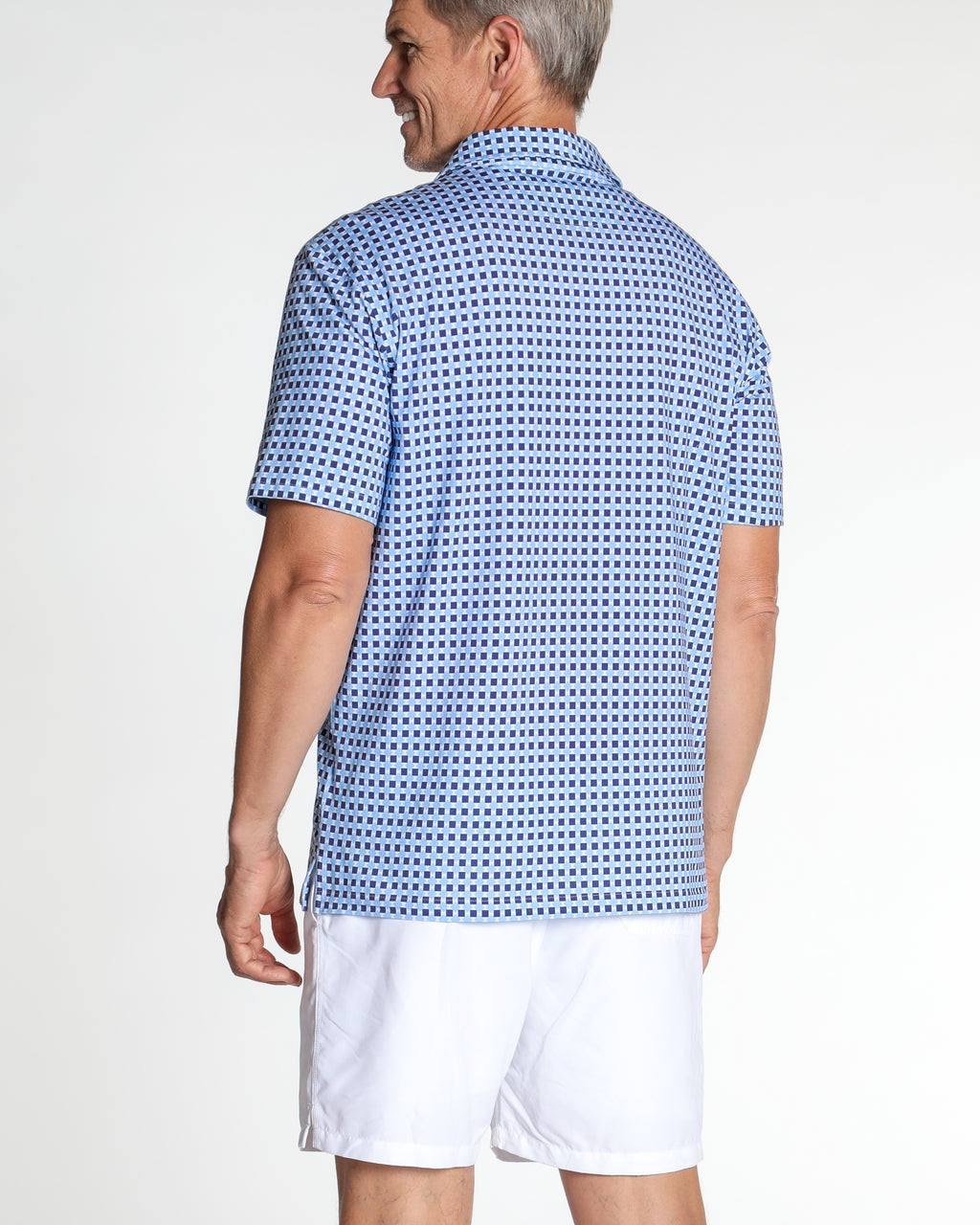 Men's Printed Pima Cotton Short Sleeve Shirt - Squares Navy