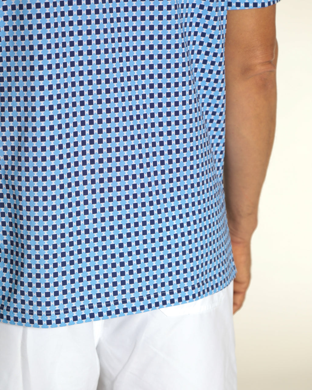 Men's Printed Pima Cotton Short Sleeve Shirt - Squares Navy