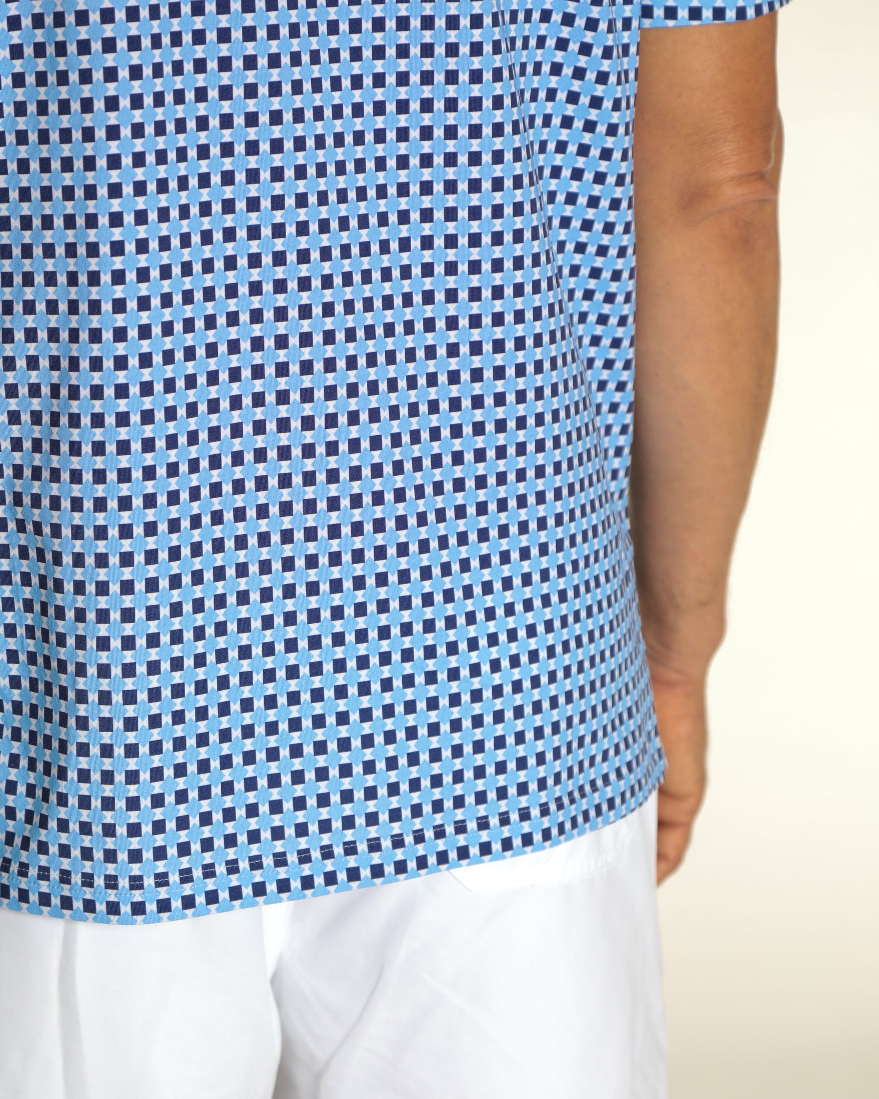 Men's Printed Pima Cotton Short Sleeve Shirt - Squares Navy