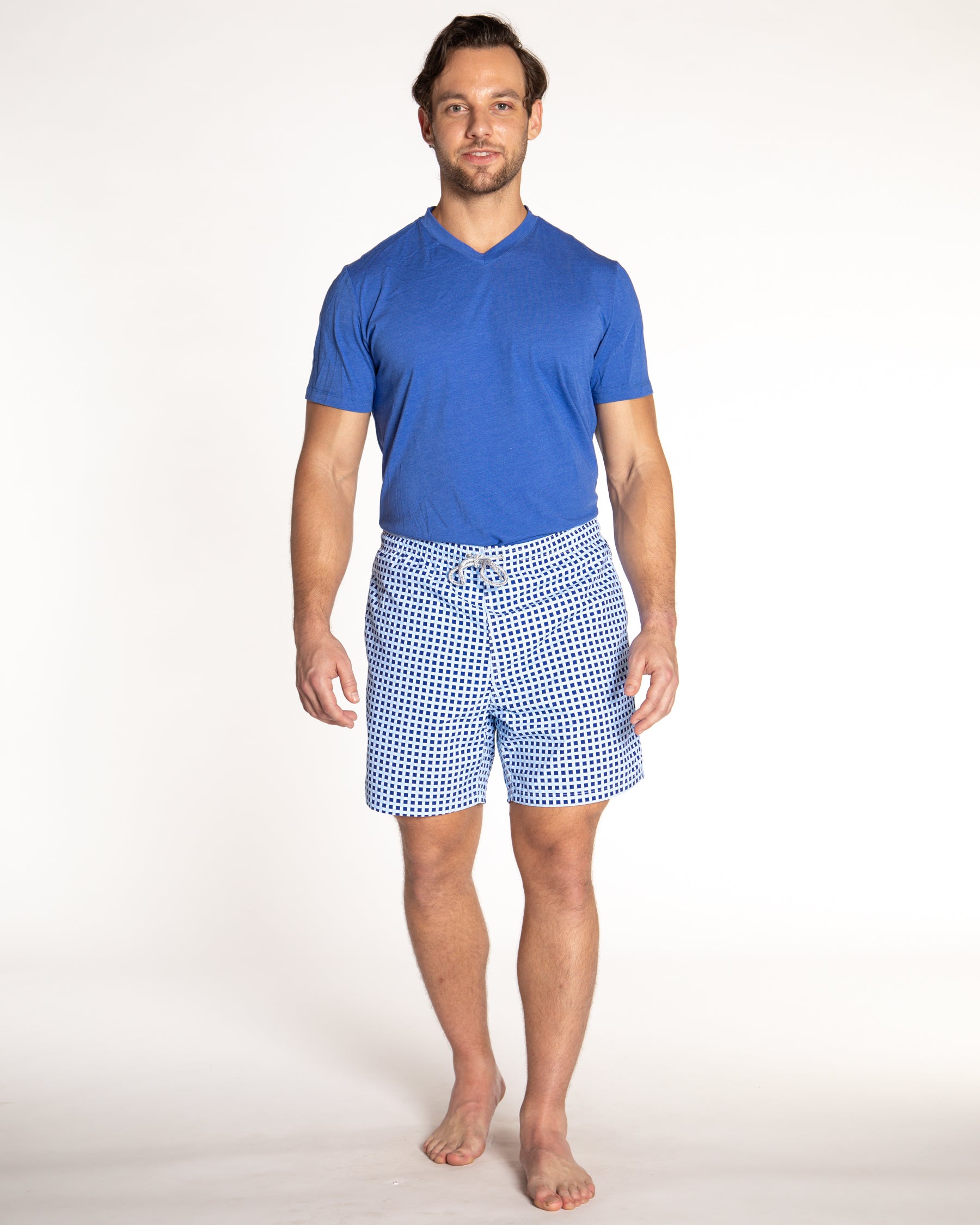 Men's Mesh LIner Swim Trunks - Squares Navy