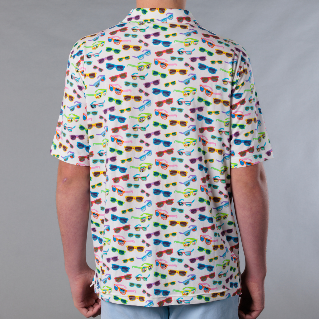 Men's Printed Pima Cotton / Stretch Short Sleeve Shirt - Sunglasses White