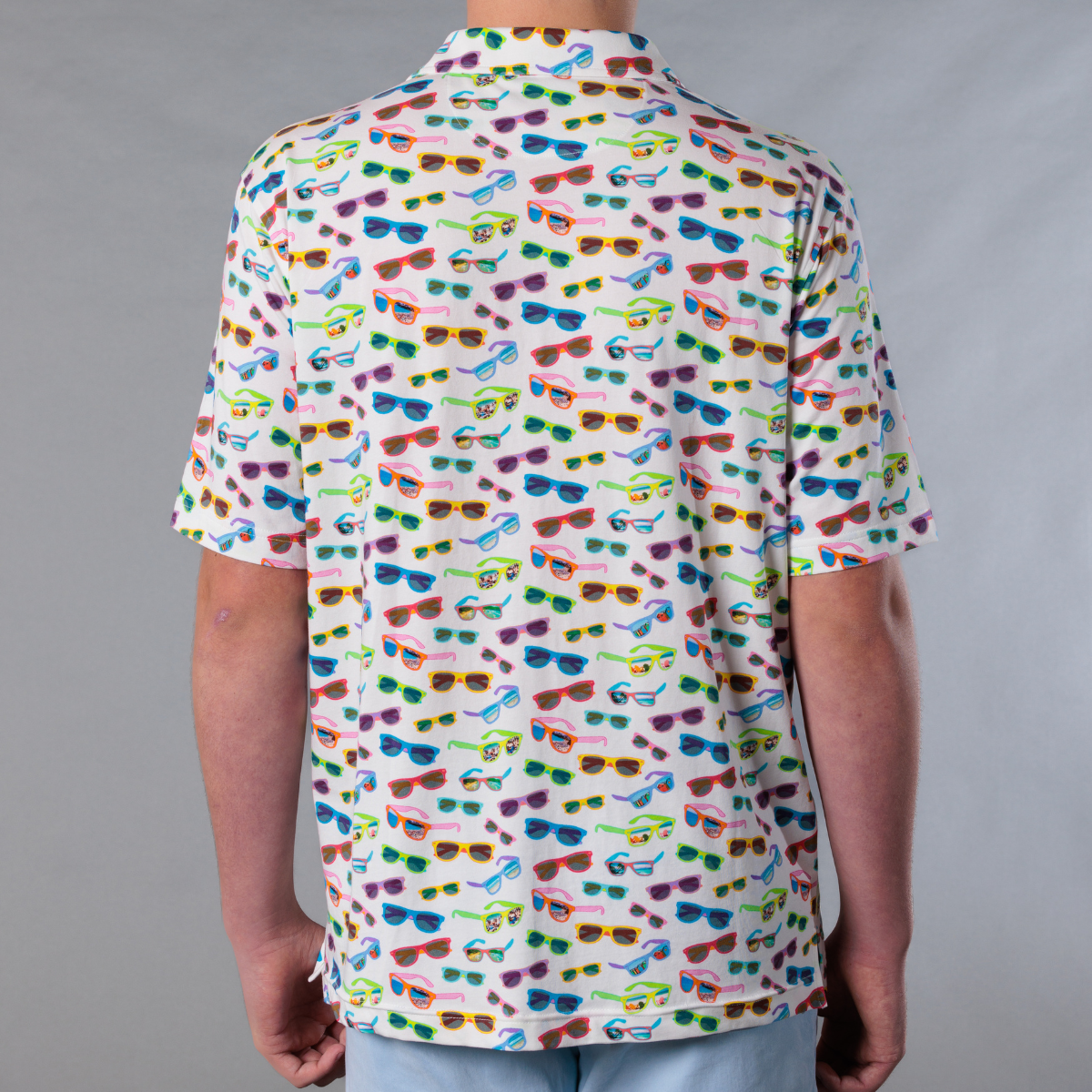 Men's Printed Pima Cotton / Stretch Short Sleeve Shirt - Sunglasses White