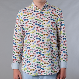 Men's Printed Long Sleeve Linen Shirt - Sunglasses White
