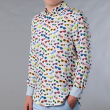 Men's Printed Long Sleeve Linen Shirt - Sunglasses White