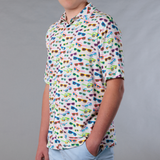 Men's Printed Pima Cotton / Stretch Short Sleeve Shirt - Sunglasses White
