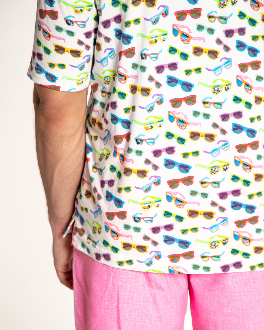 Men's Printed Pima Cotton Short Sleeve Shirt - Sunglasses White