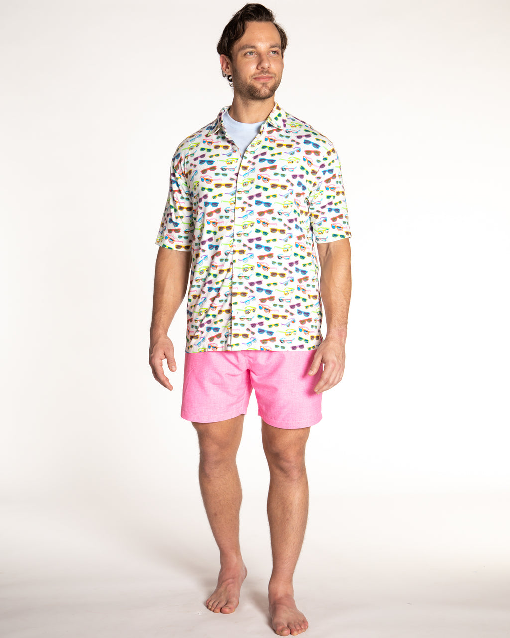 Men's Printed Pima Cotton Short Sleeve Shirt - Sunglasses White