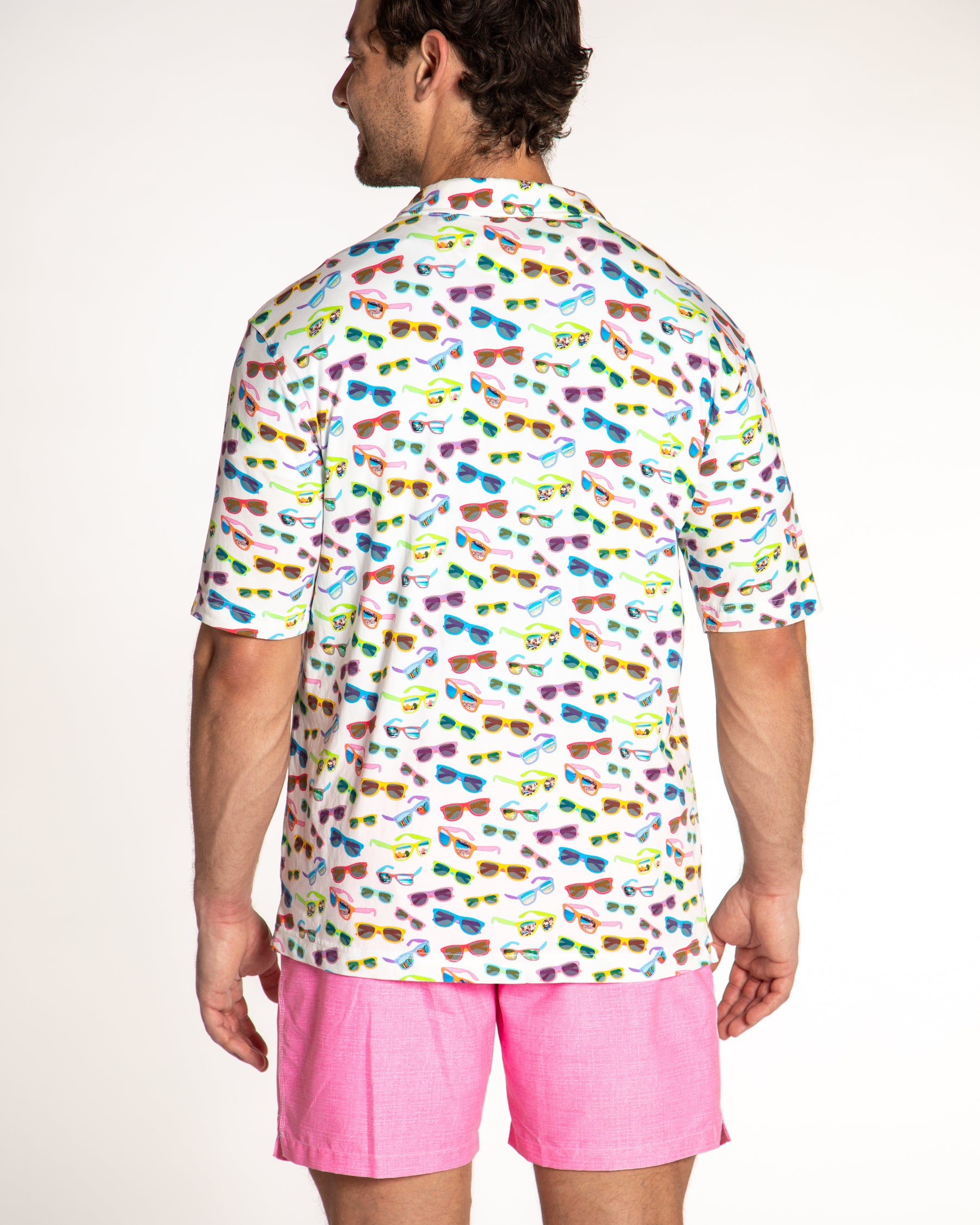 Men's Printed Pima Cotton Short Sleeve Shirt - Sunglasses White