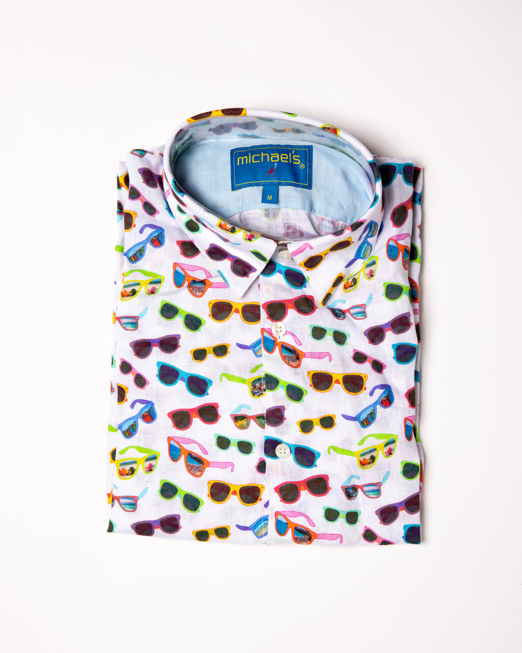 Men's Printed Linen Long Sleeve Shirt - Sunglasses White