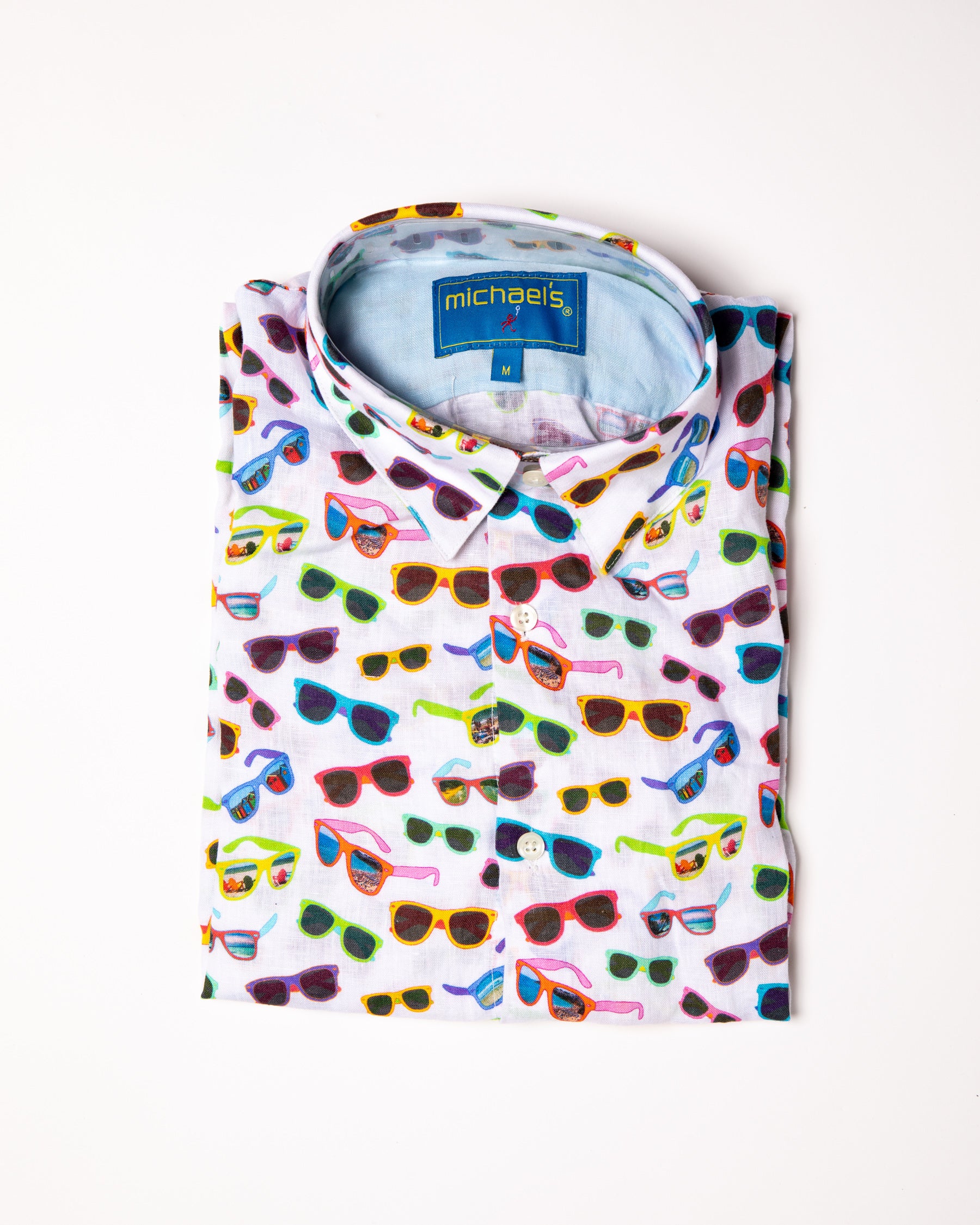 Men's Printed Linen Long Sleeve Shirt - Sunglasses White