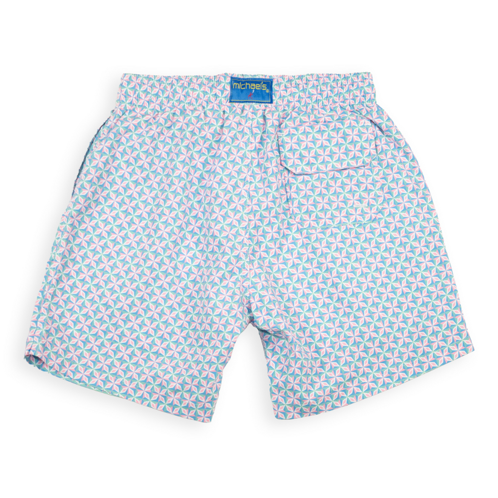 Boy's Cyclist Liner Swim Trunks - Supernova Turquoise/Pink