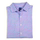 Men's Printed Pima Cotton / Stretch Short Sleeve Shirt - Supernova Turquoise/Pink