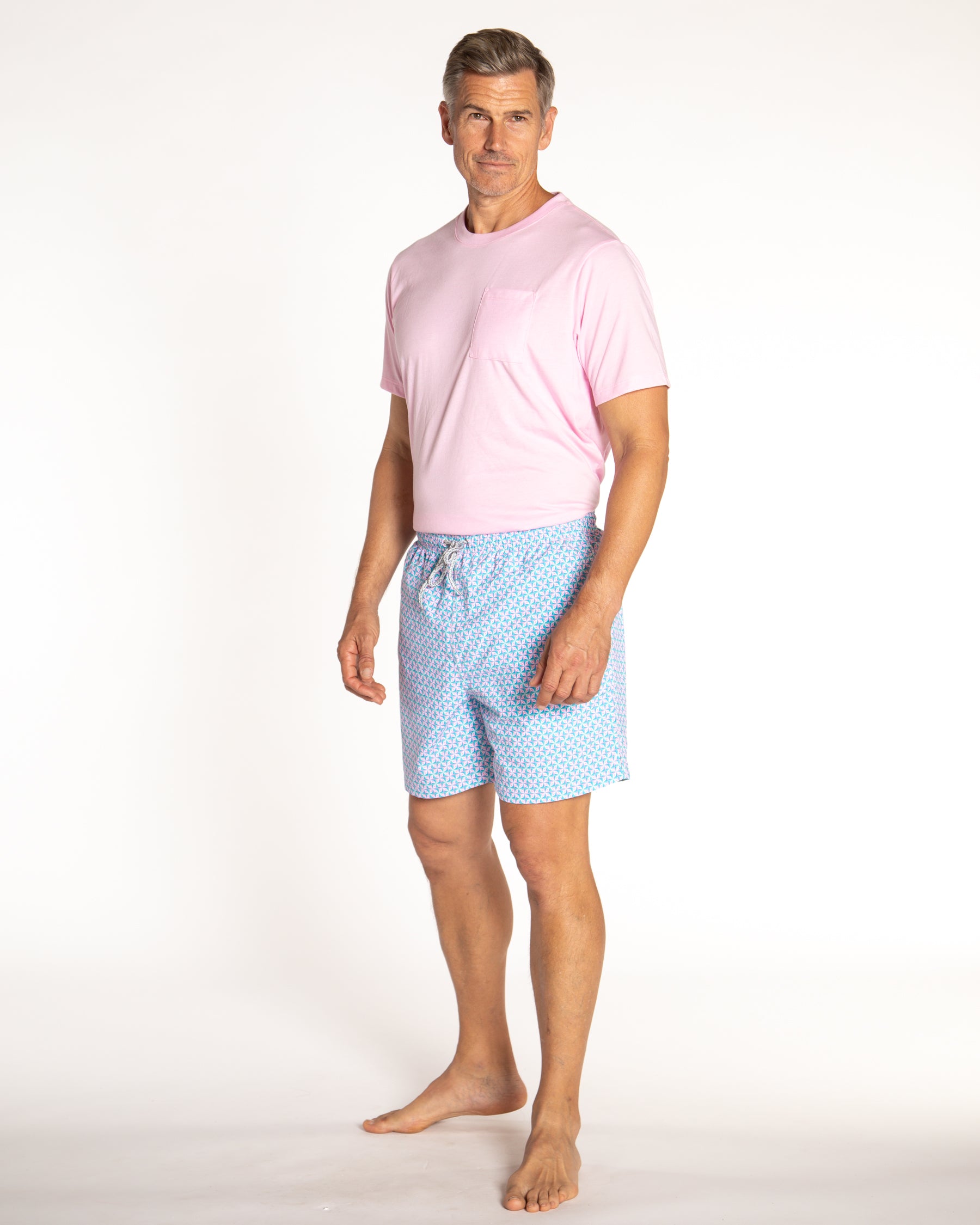 Men's Cyclist Liner Swim Trunks - Supernova Turquoise/Pink