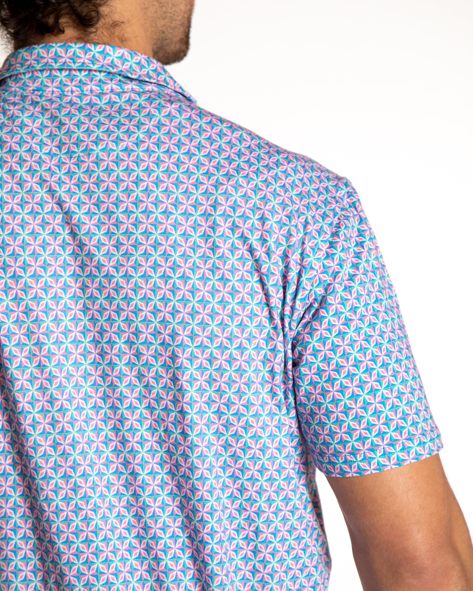 Men's Printed Pima Cotton Short Sleeve Shirt - Supernova Turquoise/Pink