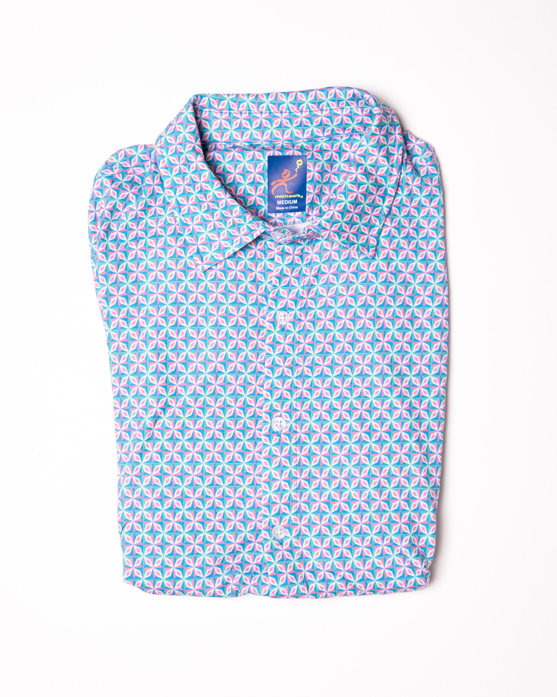 Men's Printed Pima Cotton Short Sleeve Shirt - Supernova Turquoise/Pink