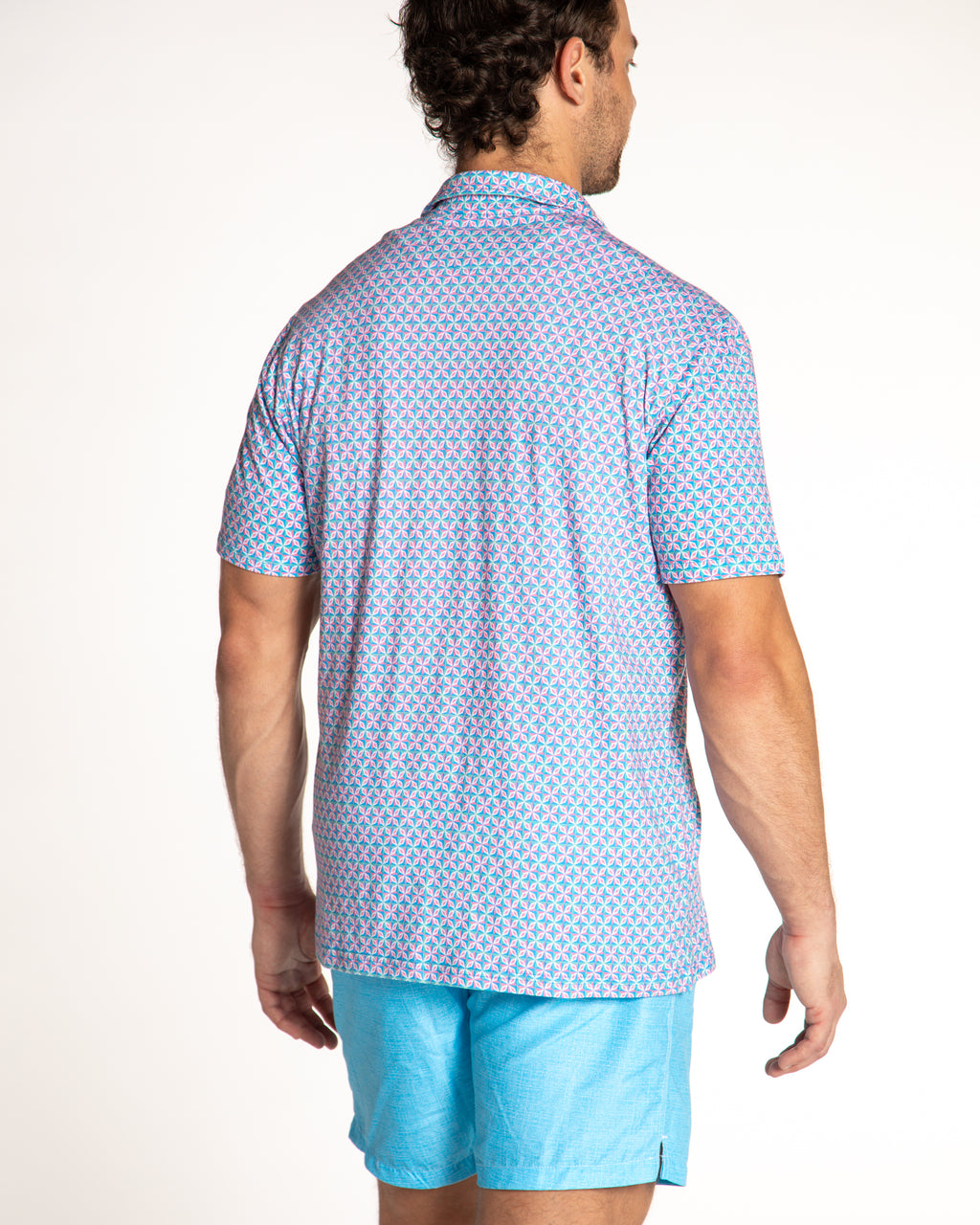 Men's Printed Pima Cotton Short Sleeve Shirt - Supernova Turquoise/Pink