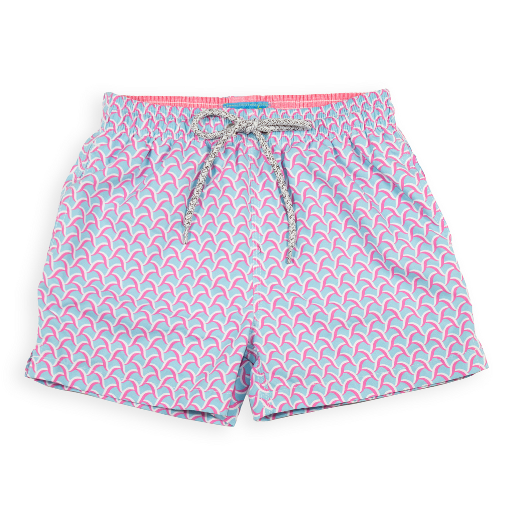Boy's Cyclist Liner Swim Trunks - Swirl Print