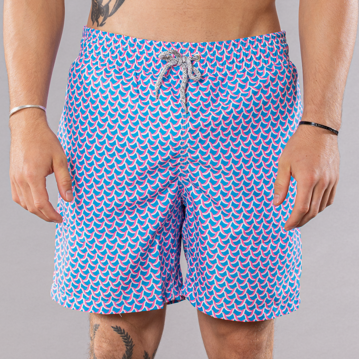 Men's Cyclist Liner Swim Trunks - Swirl Print
